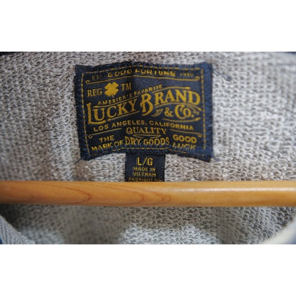 Lucky Brand Sweatshirt Hoodie Mens Large Grey Henley Hooded‎ Gray Sweater - Picture 3 of 7